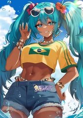 Hatsune Miku Brasileña o Brazilian Miku CON EXPRESIONES FACIALES EN BOCA Y CEJAS con Variantes 4 camisetas y sin camiseta